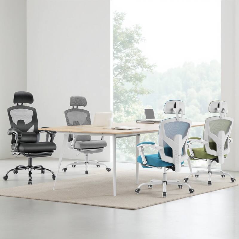 Ergonomic Office Chair with Footrest, High-Back Mesh Rolling Swivel Reclining Chairs Computer Desk Seat