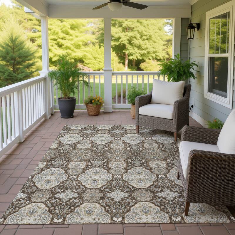 Machine Washable Indoor/ Outdoor Global Budden Chantille Rug - Chocolate - 8' x 10'