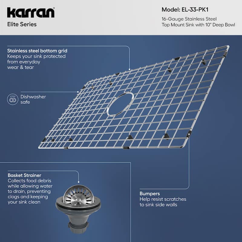 Karran 33" Top Mount Single Bowl Stainless Steel Kitchen Sink Kit