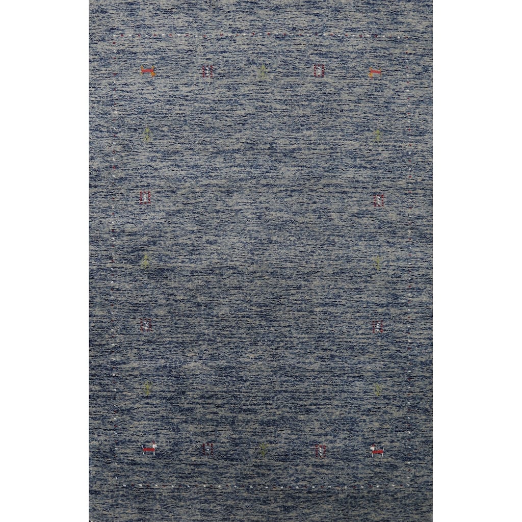 Hand Knotted Oriental 100% Wool Carpet Tribal Stripe Navy Blue & Blues Gabbeh Area Rug - 5' 10'' X 4' 0''