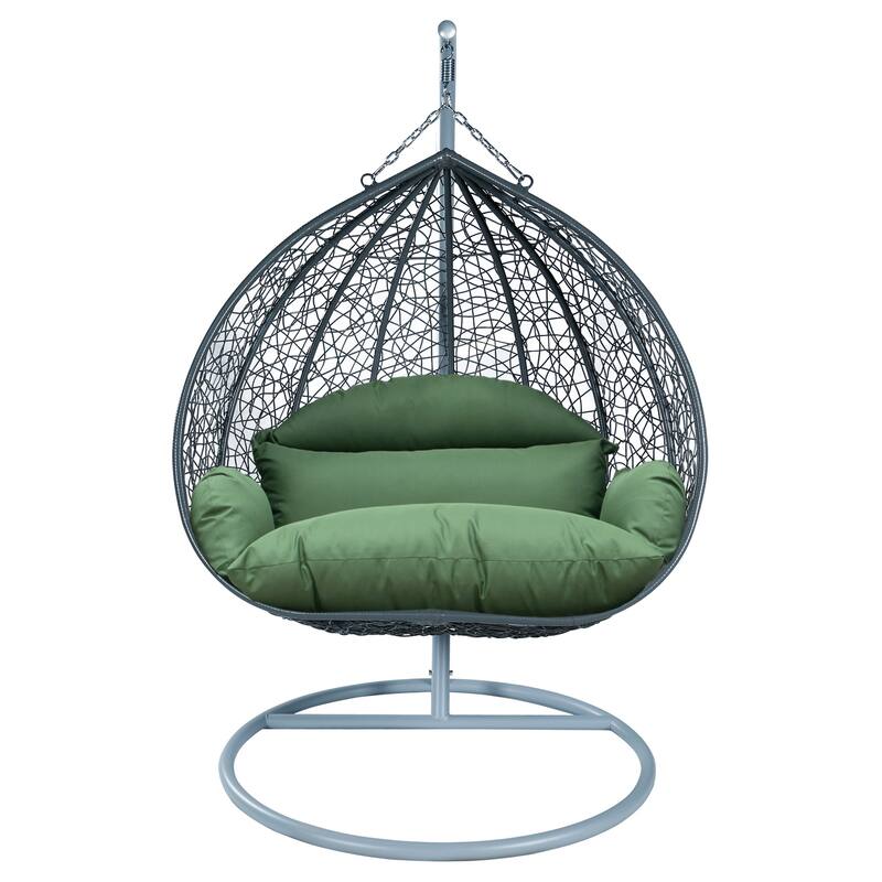 2-Person Egg Swing Chair in Grey Stainless Steel 2-Seater Porch Swing for Outdoor and Indoor - 77.95" Height