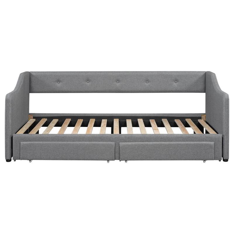 Twin XL to King Upholstered Daybed with Two Storage Drawers, Expandable Design, No Box Spring Required