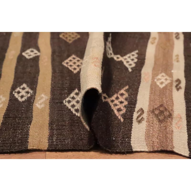 Hand Woven Oriental 100% Wool Carpet Southwestern Tribal Brown Kilim Runner Rug - 7' 7'' X 3' 3''