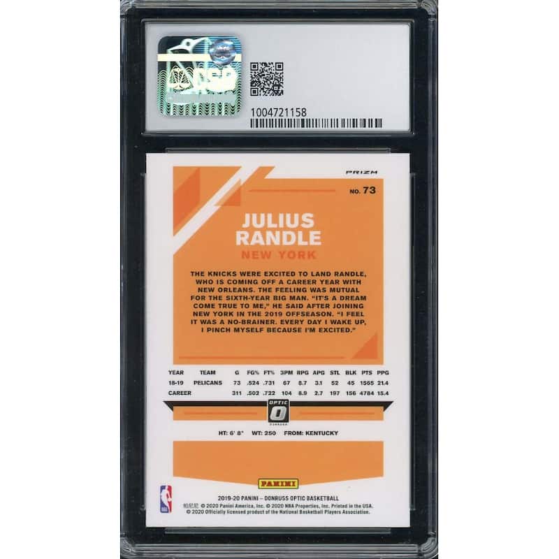 Julius Randle 2019-20 Donruss Optic Fanatics Exclusive Basketball Card #73 CSG 8 - 8'6" x 11'6"