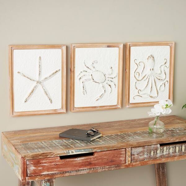 White Metal Sea Life Home Wall Decor with Wooden Frames and Gold