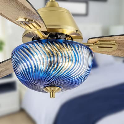 Coco River of Goods 3-blade 42-inch Glam Indoor Ceiling Fan with Blue Hand-Cut Glass Shade and Remote Control