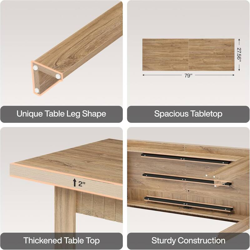 79" Dining Table for 6-8 People, Farmhouse Extra Long Kitchen Table