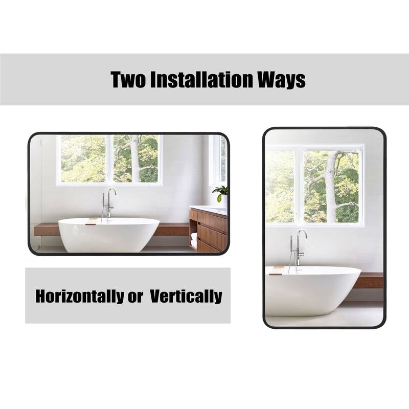 Ledel Modern Rounded Rectangular Metal Framed Bathroom Vanity Mirror