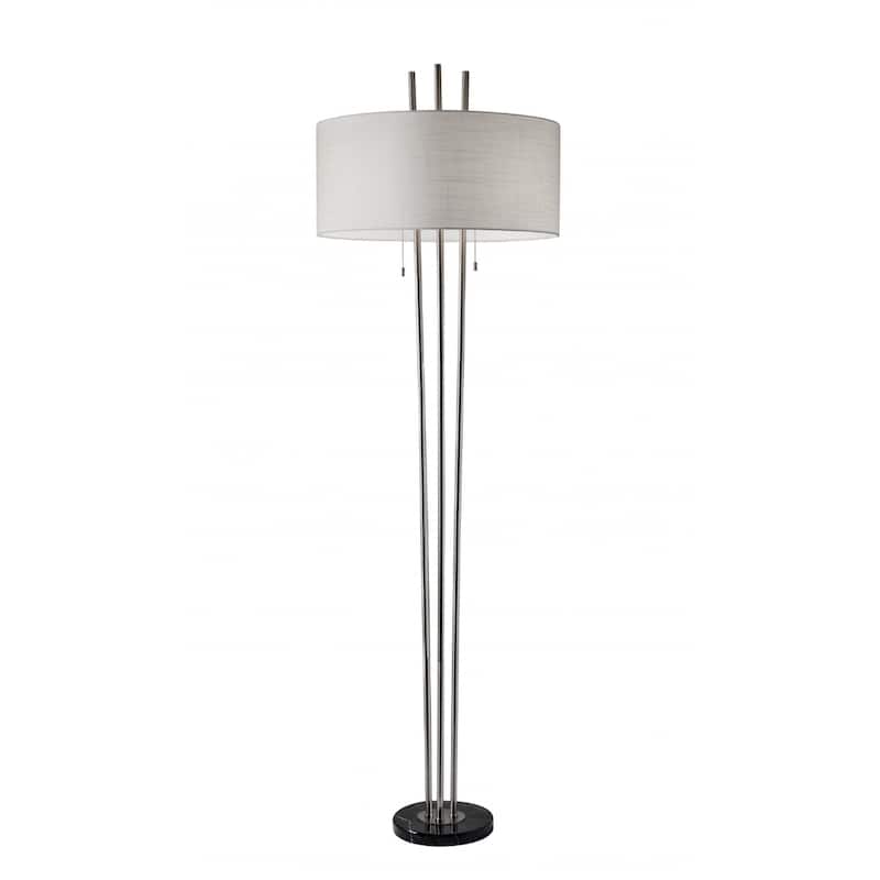 71" Modern Floor Lamp with Linen Drum Shade 2-Light Silver Metal Pole Lamp with Pull Chain - 71"H x 22"W x 22"D