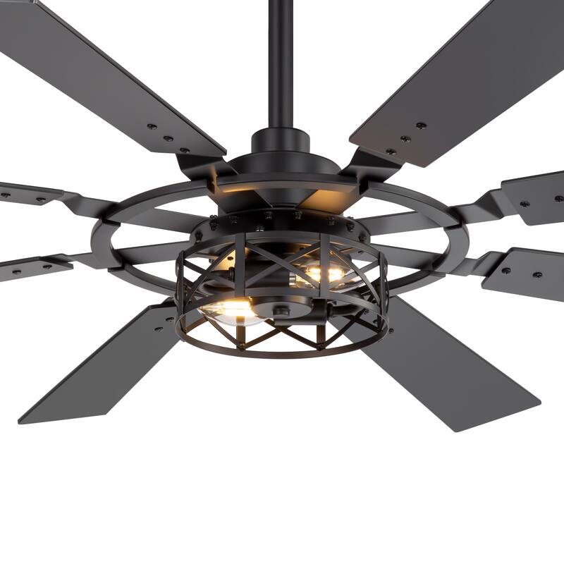 52" Reversible 8-Blade Caged Ceiling Fan with Light and Remote