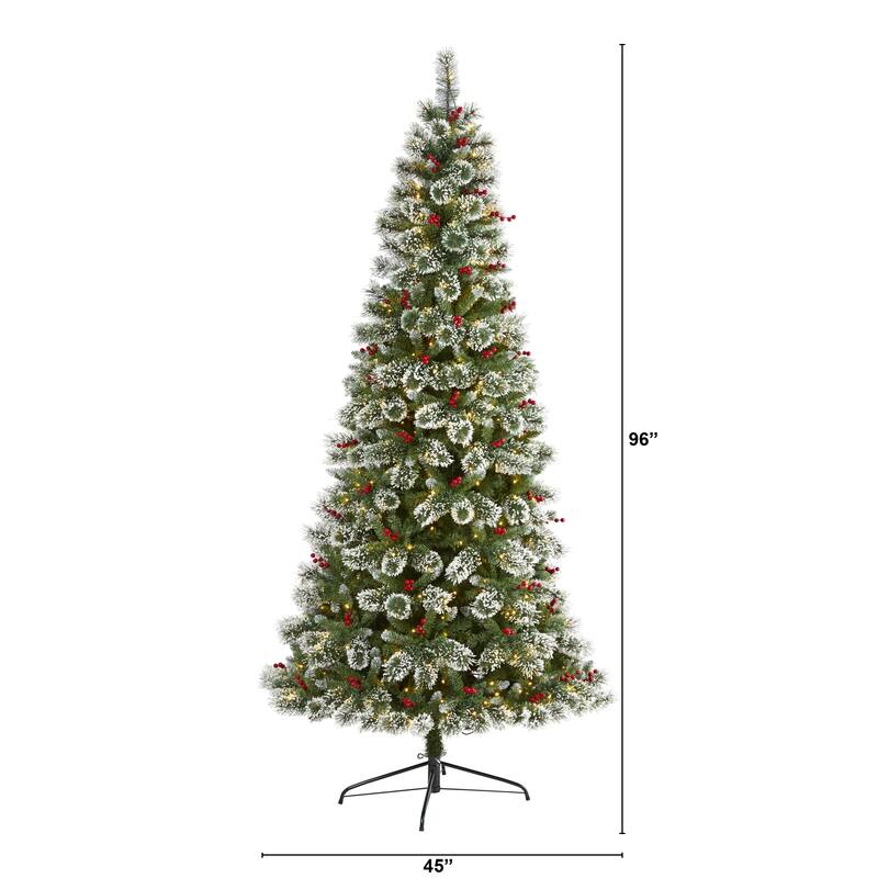 8’ Frosted Swiss Pine Berries Artificial Christmas Tree Warm Clear LED - 8 Foot