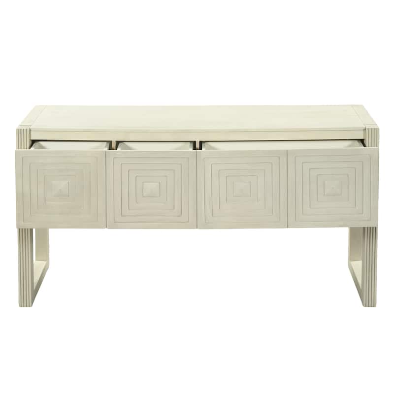 Christopher Knight Home - Modern Geometric Carved Console Table with Soft-Close Drawers & Fluted Legs for Living Room, Hallway