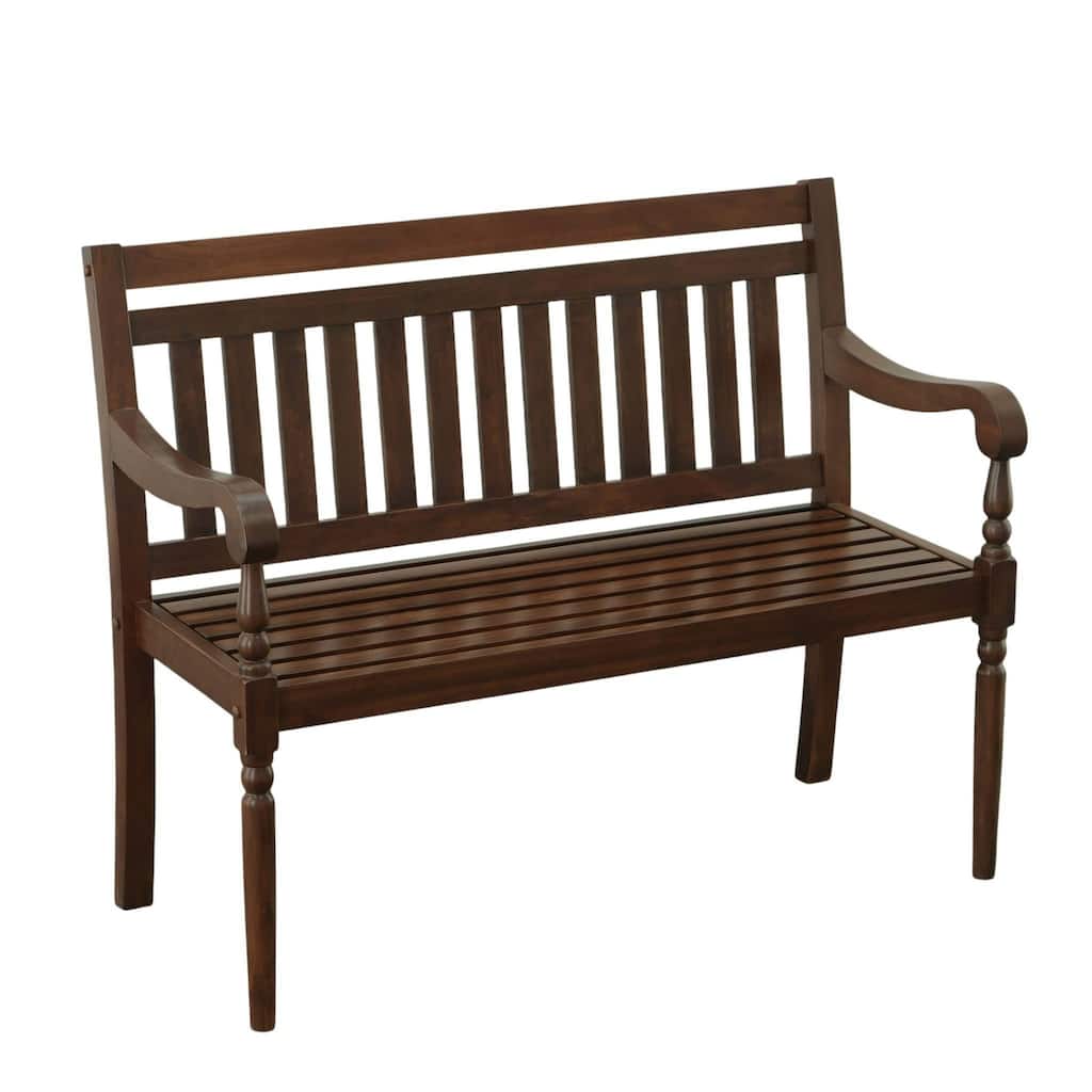 Slatted Outdoor Patio Wooden Bench with Back - 45.5" - Brown