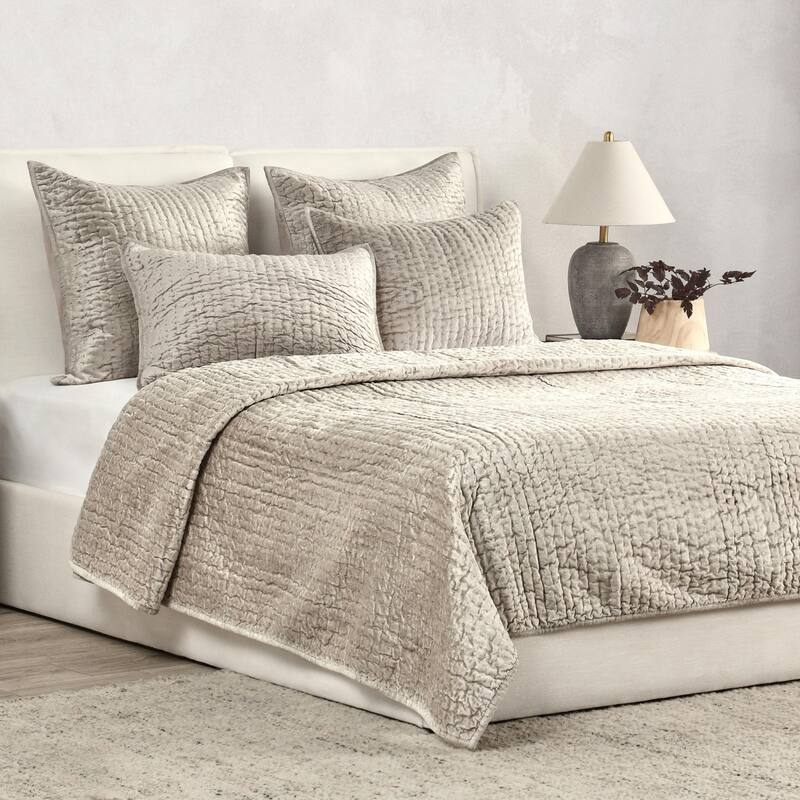 Dimitry 100% Rayon Velvet Quilt by Kosas Home - Pebble Beige - King