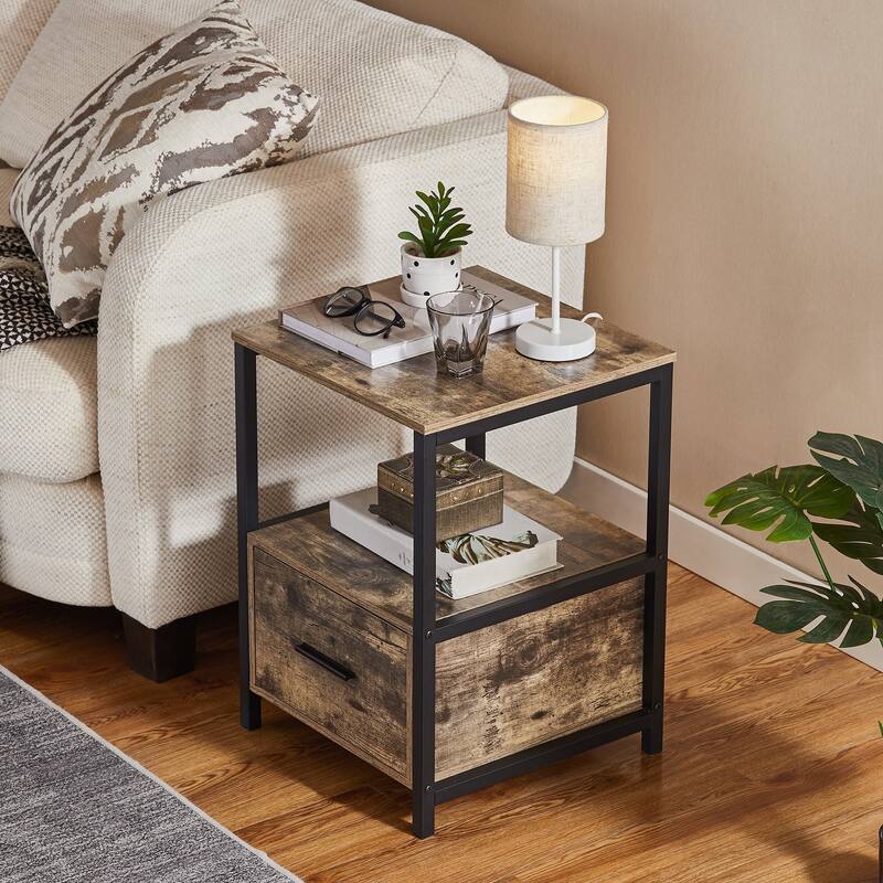 Javlergo Nightstand with Drawer, Bedside Table End Table for Bedroom Dorm Nursery Living Room, Open Storage Shelf