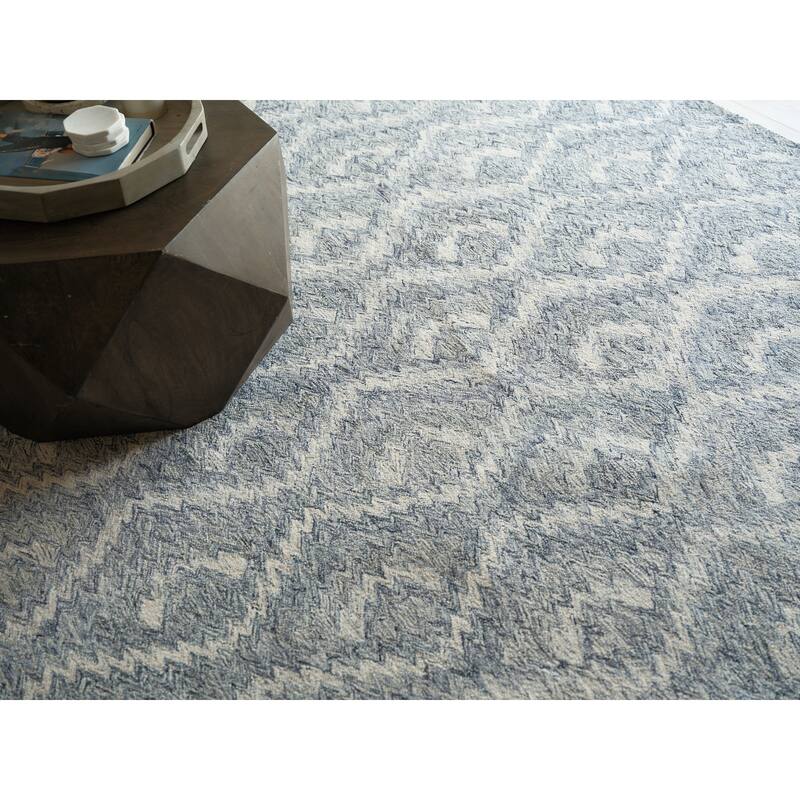 Bargello Light Blue New Zealand Wool hand-tufted Area Rug