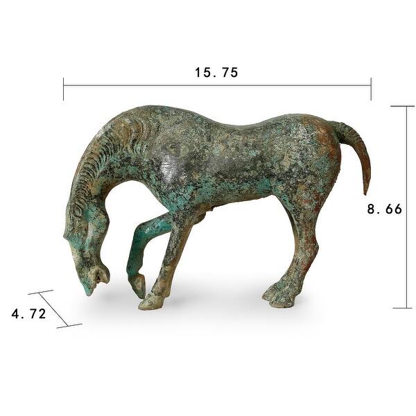 Artissance Approx. 15" Wide 10" High Bronze Green Vintage Style Drinking Horse Statue, Art Figurine Sculpture (Color Vary)