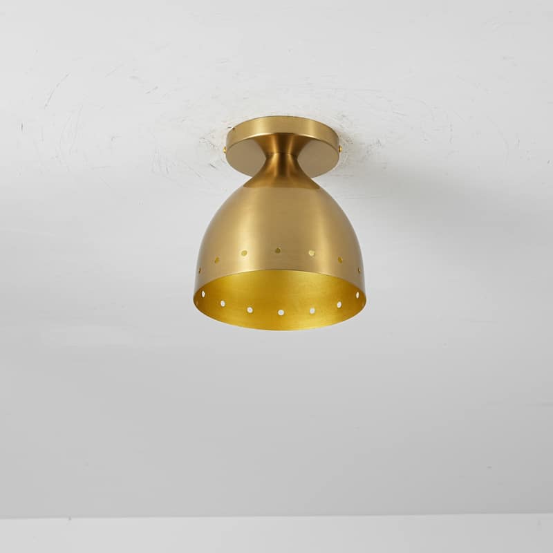 6.9" W 1-Light Retro Handcrafted Brass Finish Gold Interior Dome Design Flush Mount Ceiling Light for Bedroom, Kitchen