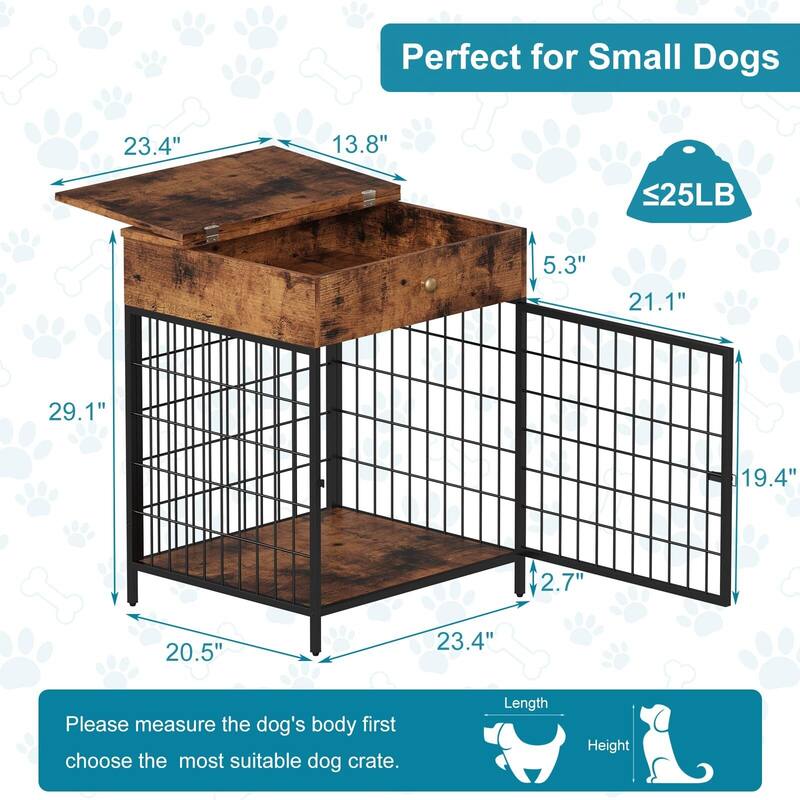 Small Dog Crate End Table,Dog Kennel End Table with Storage Drawer