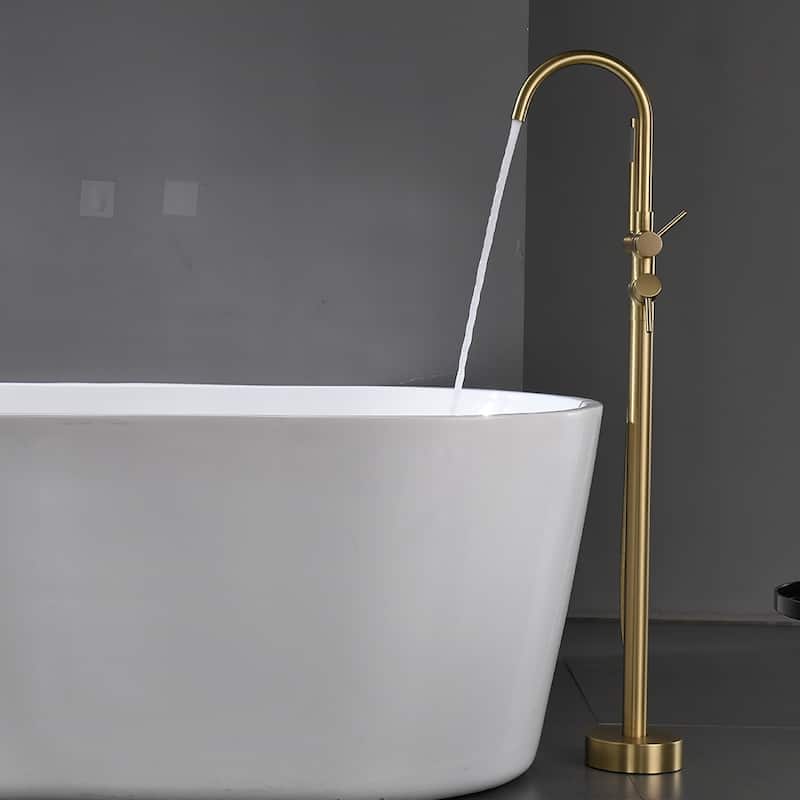 Bathroom Faucets Freestanding Floor Mount Tub Faucet Bathtub with Hand Shower in Brushed Gold