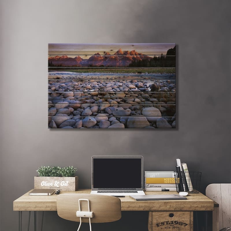 Teton Range As Seen From The Bank Of The Snake River, Grand Teton National Park, Wyoming, USA Print On Wood by Charles Gurche