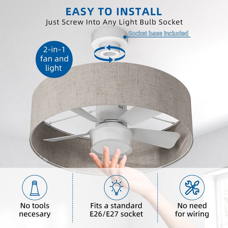 17.7 in. Indoor Socket Ceiling Fan Light with Remote, LED Light, 4 Fan Speeds, Dimmable, 3 Color Temperatures
