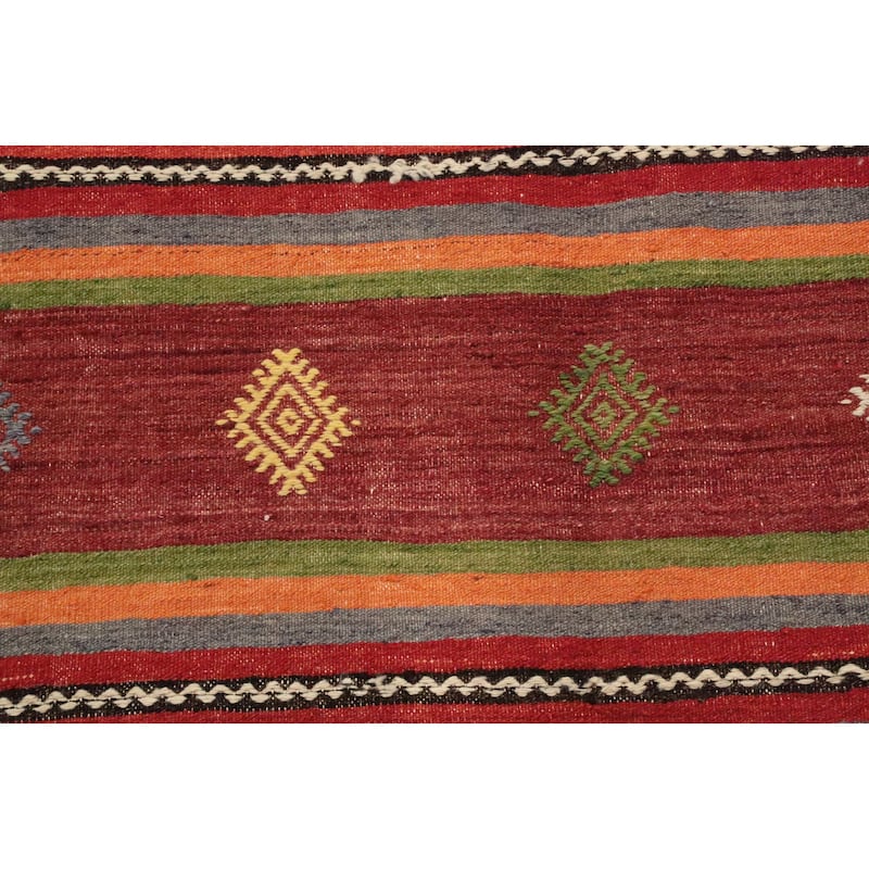 Hand Woven Oriental 100% Wool Carpet Southwestern Tribal Oranges & Rust Kilim Area Rug - 10' 2'' X 5' 6''