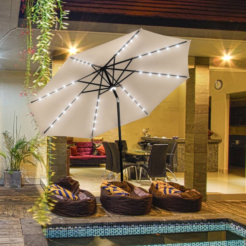 Ainfox 10ft Patio Umbrella with Lights Outdoor Solar Umbrella - Khaki