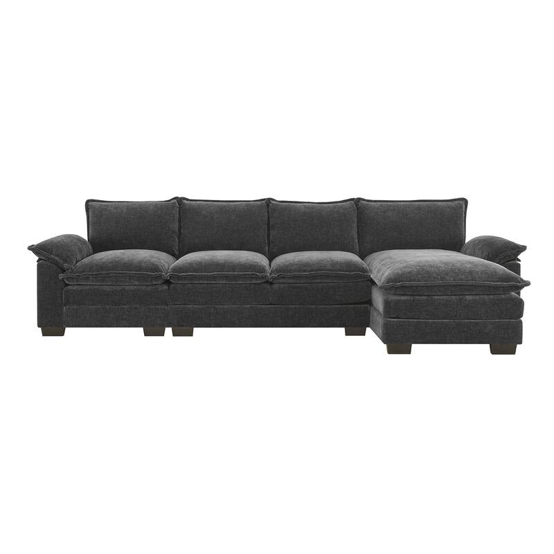 Chenille Upholstered Sectional Sofa with Chaise and Storage Pockets, 5 Seat Lounge Cloud Couch L-shaped Recliner Couches