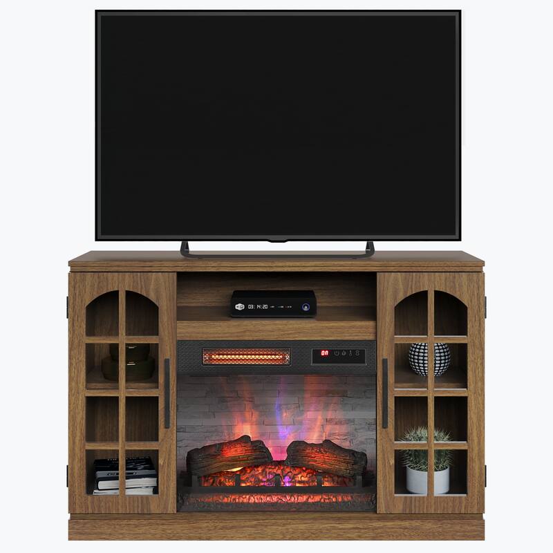 duraflame® Electric Fireplace TV Stand for 55 Inch TVs, Natural Walnut
