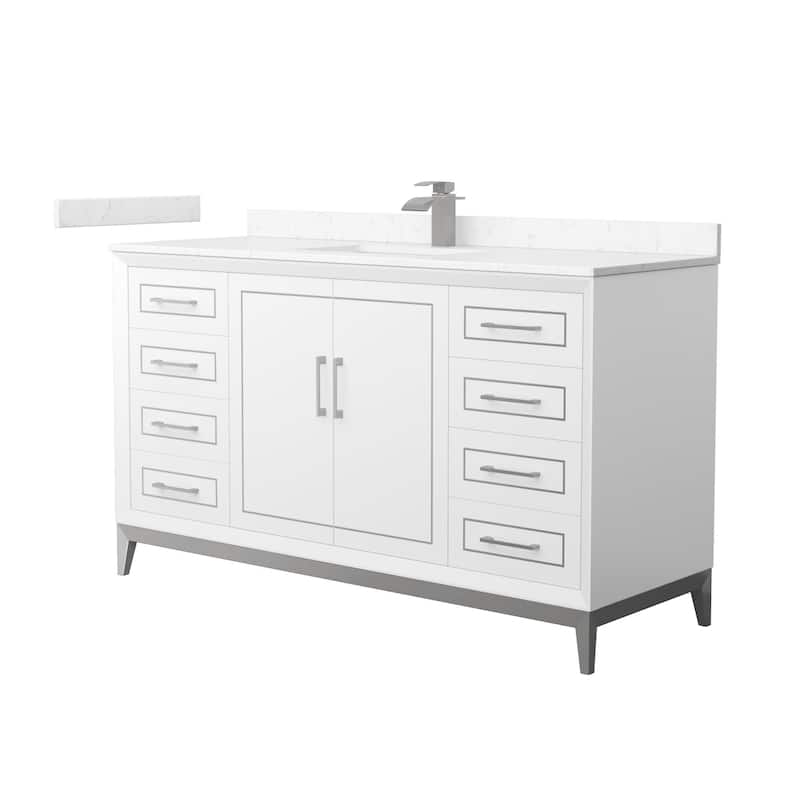 Wyndham Collection WCH515160S-VCA-UNSMXX Marlena 60" Free Standing - White / Carrara Cultured Marble Top / Brushed - Painted