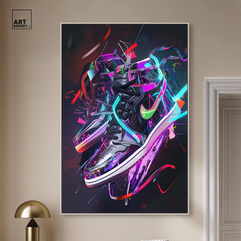 Neon Ribbons Sneakers Canvas by Art Remedy