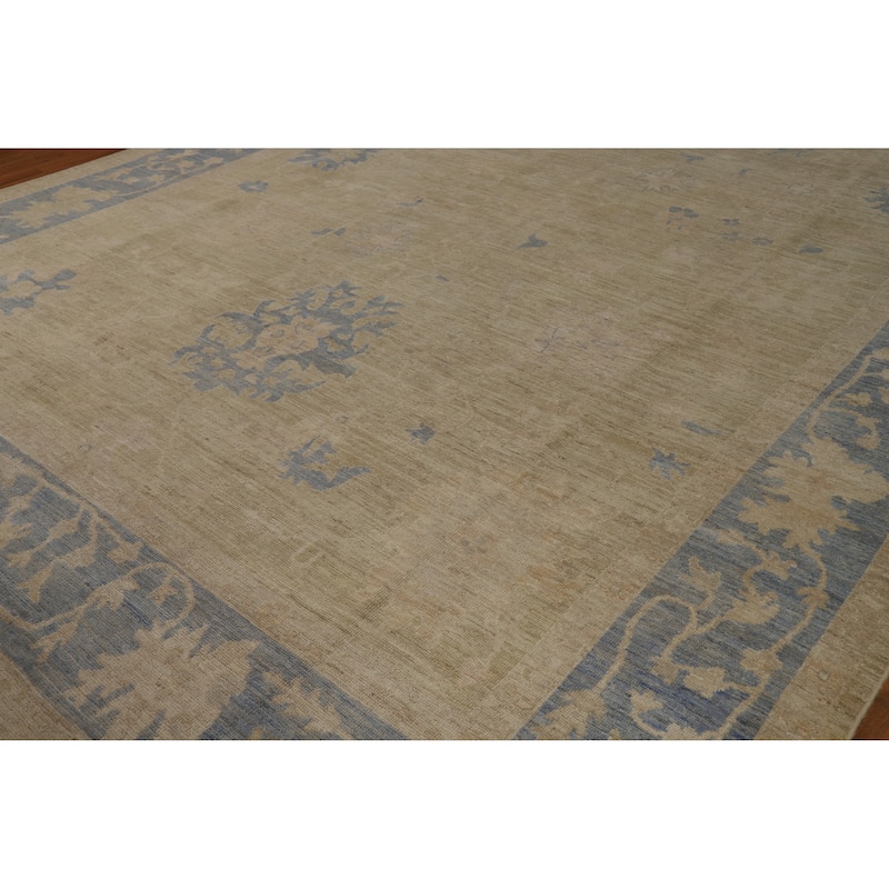 Hand Knotted Oriental 100% Wool Carpet Transitional All-Over Beige & Ivories Oushak Area Rug - 14' 0'' X 10' 0''
