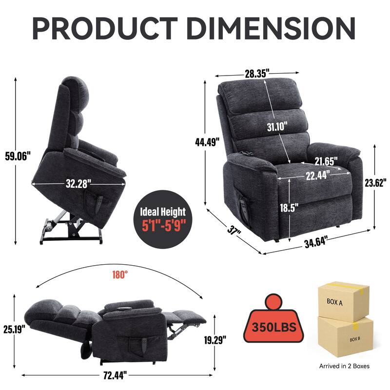 Chenille Dual Motor Infinite Power Lift Recliner Chair with Power-Remote, Heat Massage and Heavy Duty Motion Mechanism