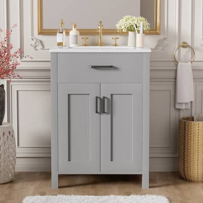 24"Bathroom Vanity Combo with Ceramic sink, Luxurious Space-Saving Vanity - W24"*D18"*H34"inch, 2 Soft Close Doors