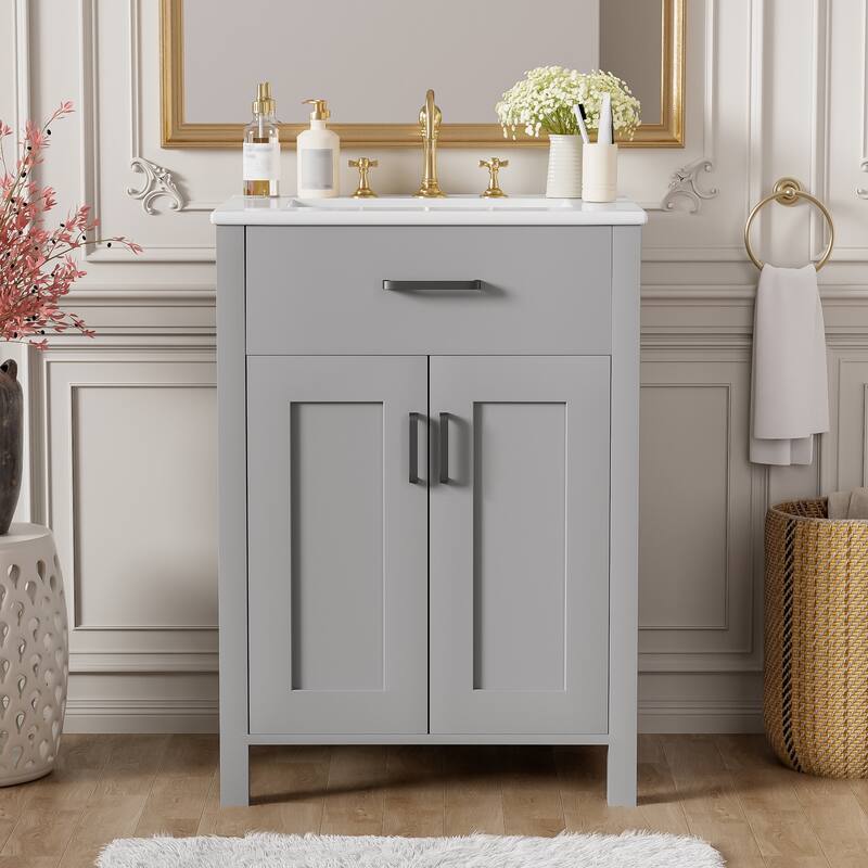 GDFStudio - Nova Bathroom Vanity Cabinet with Single Ceramic Sink, Soft-close Doors & Adjustable shelf