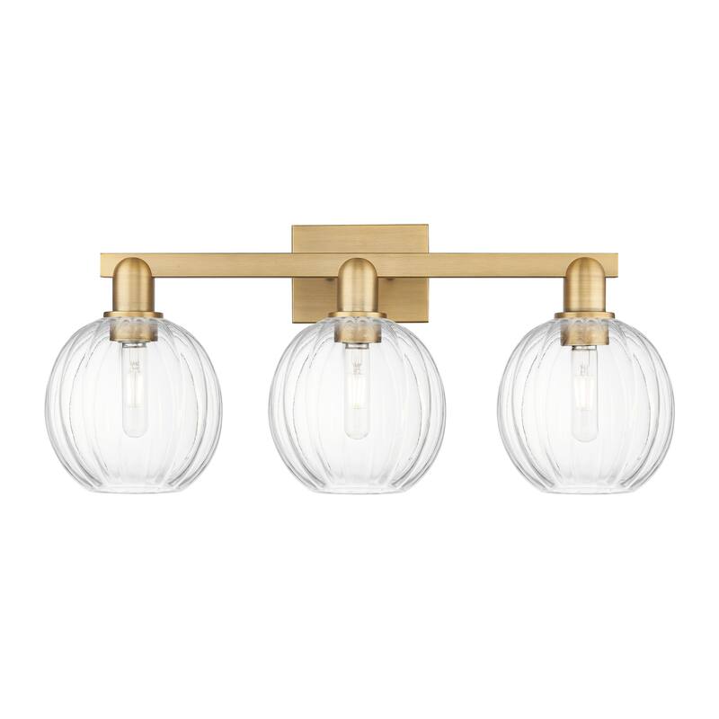 Innovations Lighting Downtown Urban - Preston - 3 Light 26" Globe Shade Bath Vanity Light - Clear/Brushed Brass