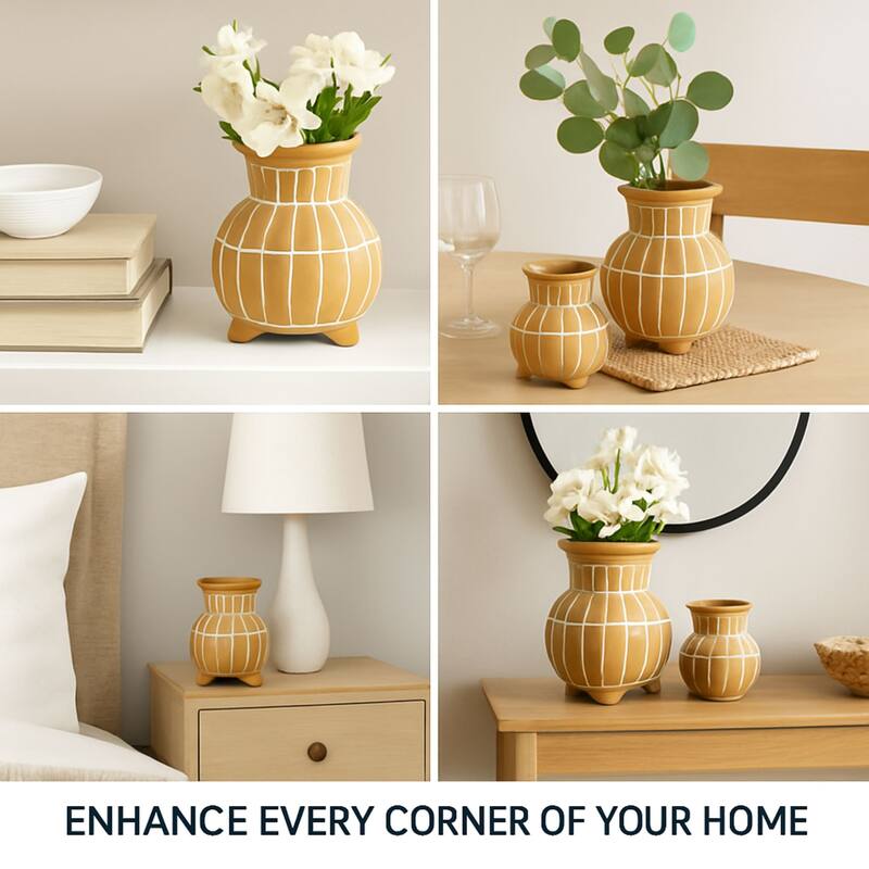 Aria Home Tan Ceramic Bubble Vase with Raised Rim Set of Two