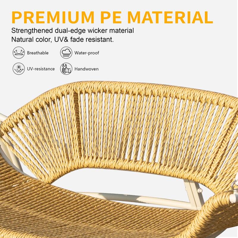 2-Seat Rattan Weave Patio Porch Swing Chair Hammock Chair with Cushions & Removable Pillows, Rust-Proof Hanging Chair