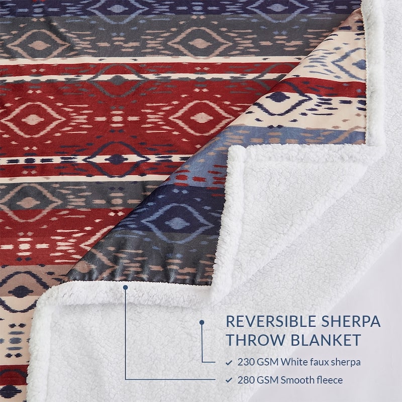 Indigo Hill by HiEnd Accents Campfire Sherpa Fleece Throw, 1PC or 3PC