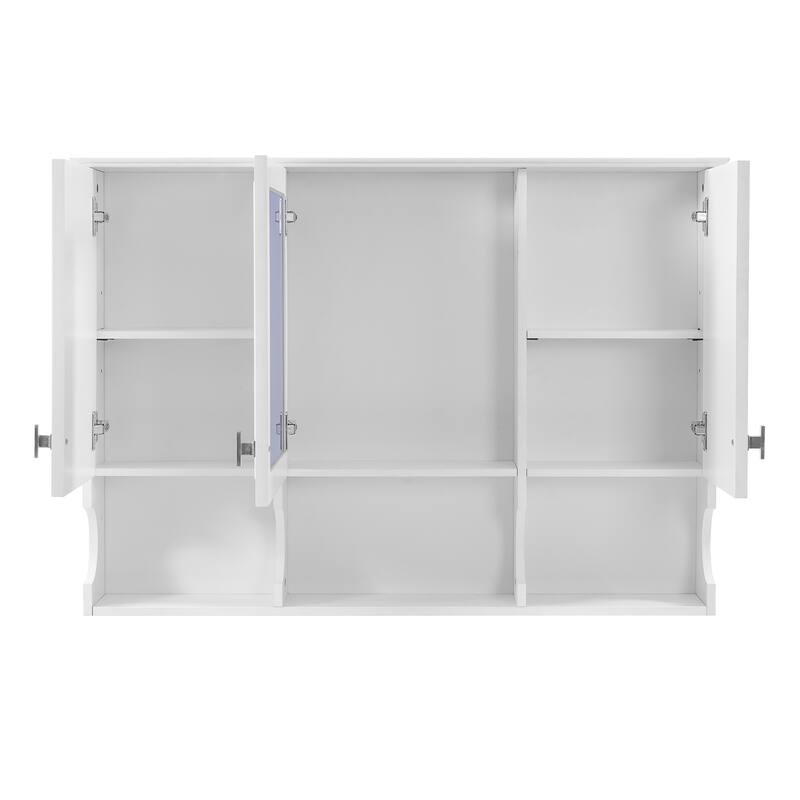 41 Inch Mirror Medicine Cabinet with Open Shelves, Wall Mounted Home Storage with Doors & Mirror, Adjustable Shelf