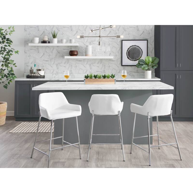 Silver Orchid Galotti Chrome Fixed-Height Upholstered Counter Stool - Set of 2