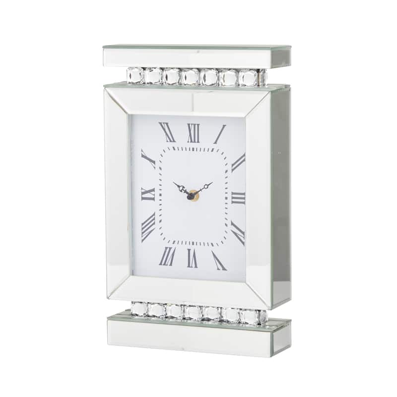 Glass Mirrored Clock with Crystal Embellishments - Silver - Roche River Decor - 3"W x 8"L x 14"H