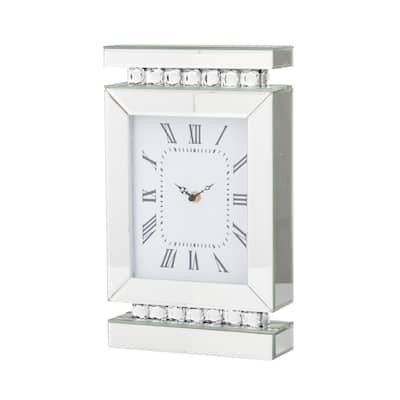 Glass Mirrored Clock with Crystal Embellishments - Silver - Roche River Decor - 3"W x 8"L x 14"H