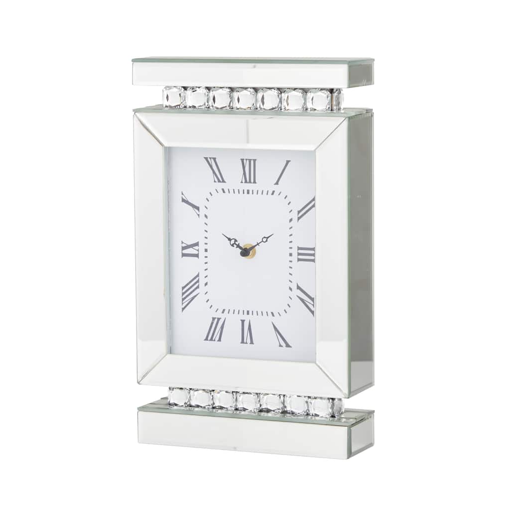 Glass Mirrored Clock with Crystal Embellishments - Silver - Roche River Decor - 3"W x 8"L x 14"H