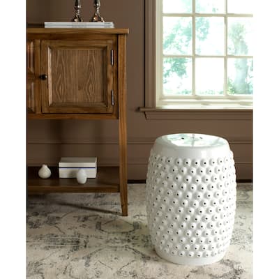 SAFAVIEH Huldah White Nailhead Ceramic Decorative Garden Stool