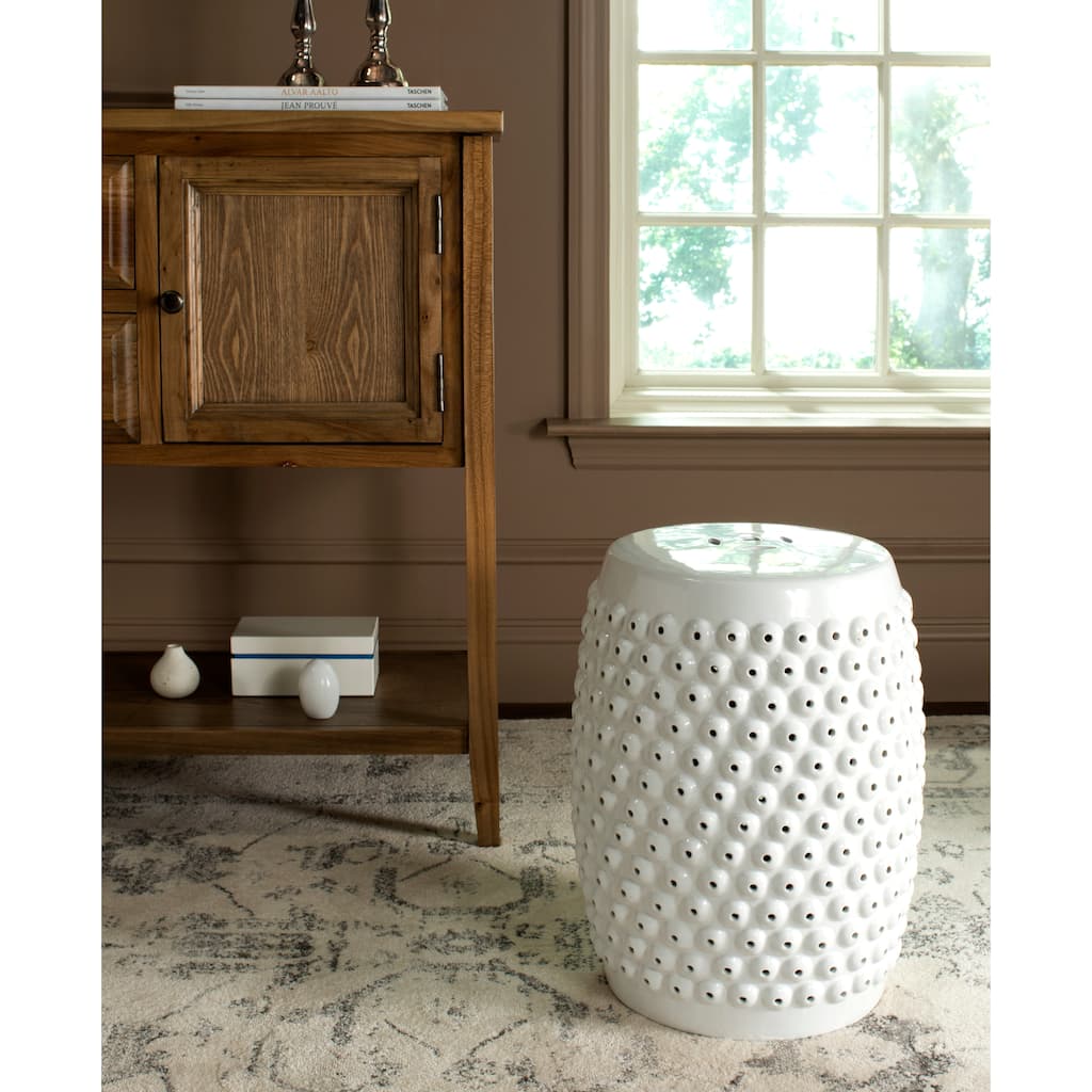 SAFAVIEH Huldah White Nailhead Ceramic Decorative Garden Stool