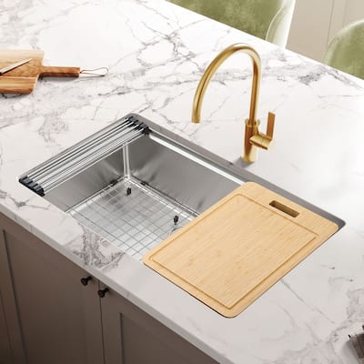 Ruvati 31-inch Undermount Workstation 16 Gauge Stainless Steel Kitchen Sink Single Bowl - RVM5231