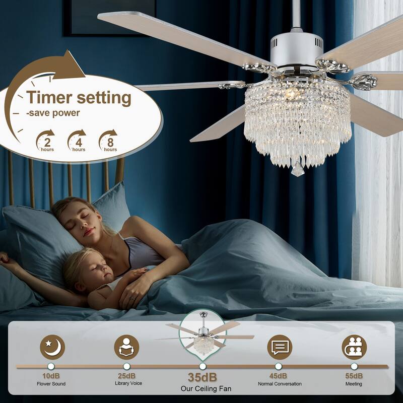 Cusp Barn 65" Modern Crystal Ceiling Fan with Lights and Remote, 6 Speeds Silent DC Motor Large Chandelier Ceiling Fan