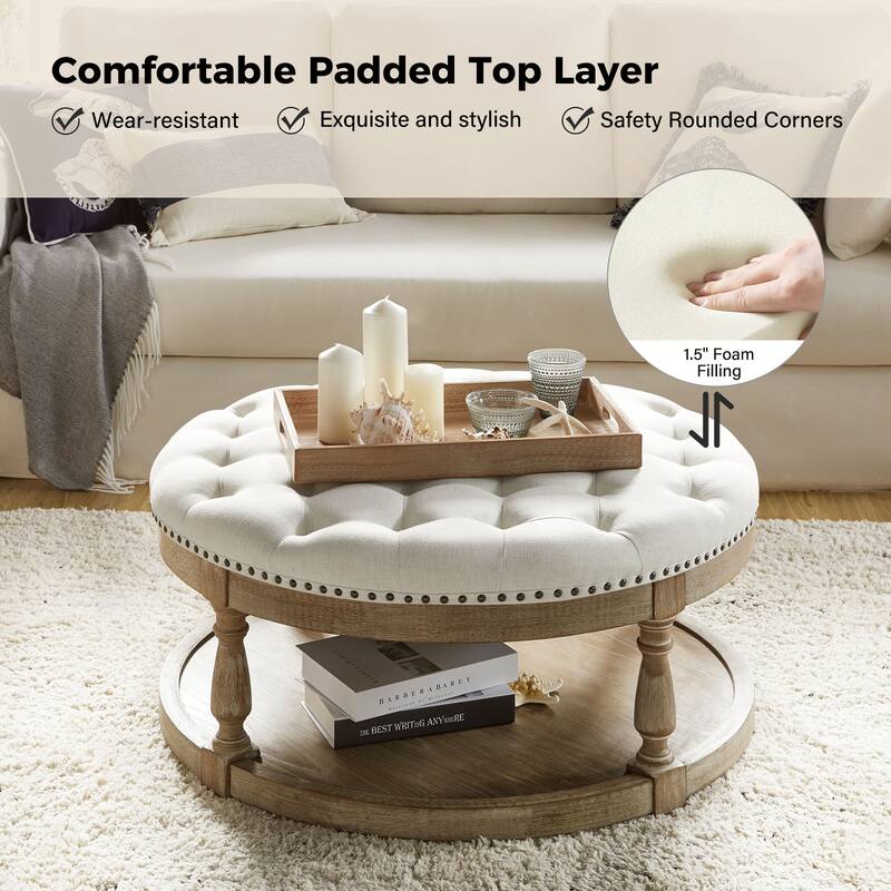 Illyria Transitional Multifunctional Tufted 35.5" Storage Ottoman Table with Spindle Legs by HULALA HOME